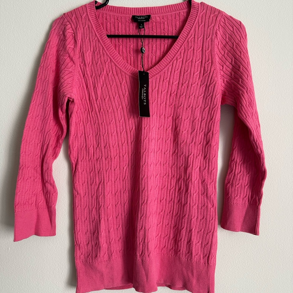 Talbots pink cable knit sweater